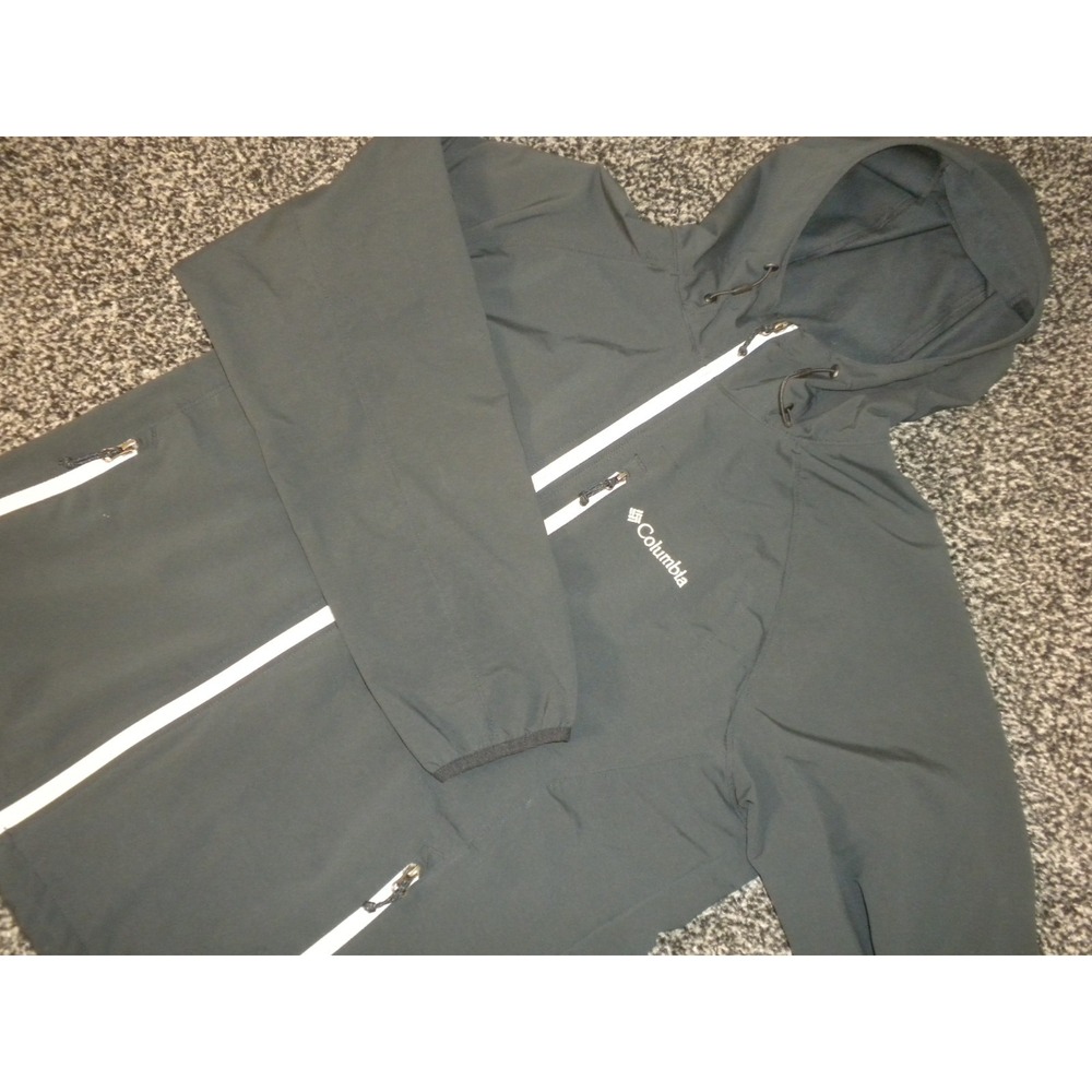 Columbia Hooded Bomber Jacket in Dark Gray with White Zippers